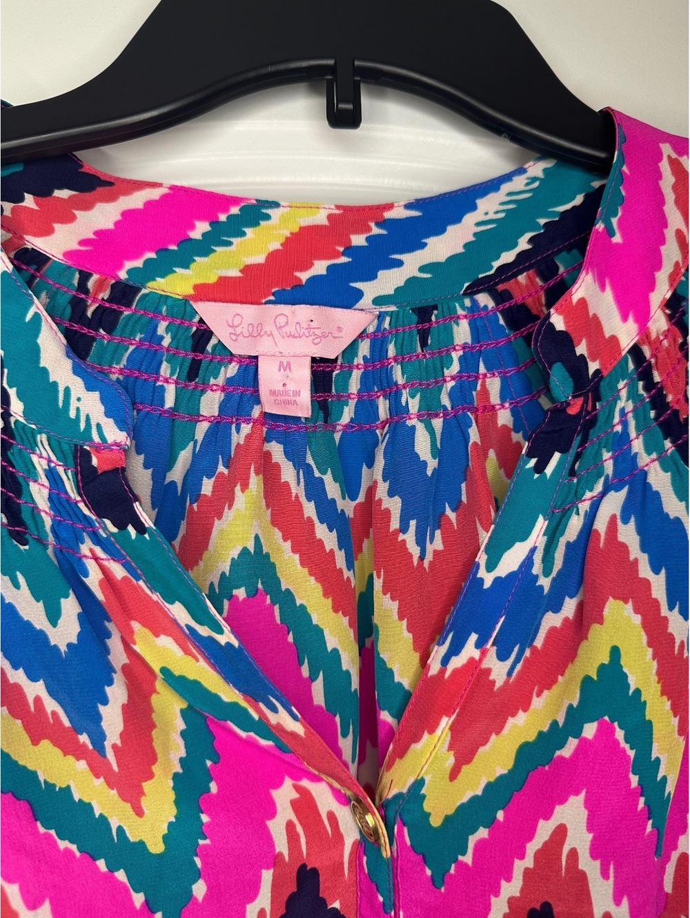 Lilly Pulitzer Women's Medium Multicolor Zigzag Print Long Sleeve Blouse